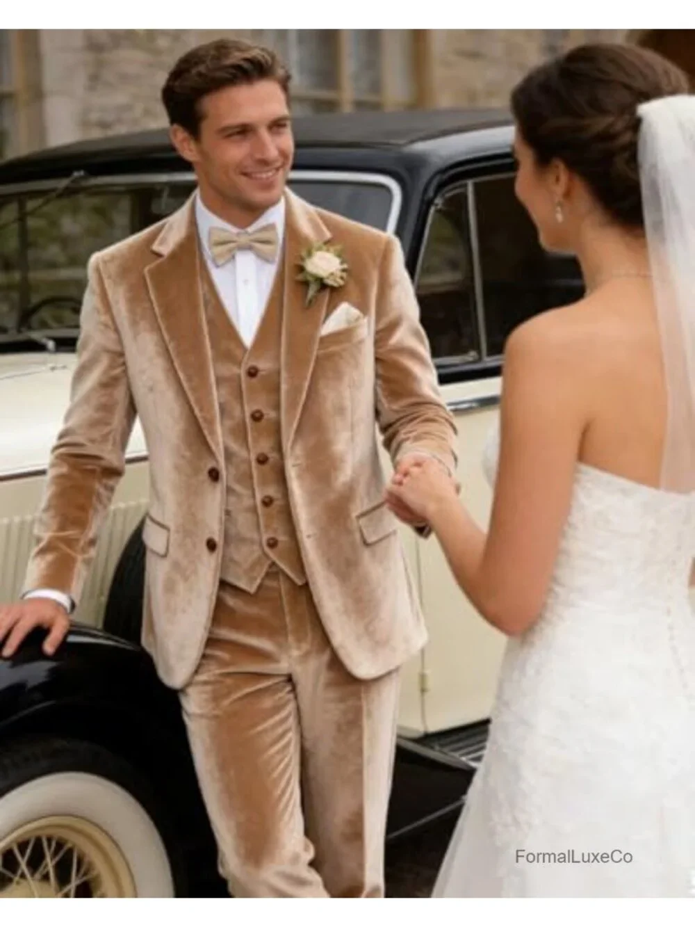 3 Piece Mens Velvet Suit Slim Fit Blazer Vest Pants Wedding Prom Tuxedo